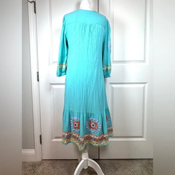 Soft Surroundings Artisan Embroidered Boho Tunic Artsy Dress Tassel Resort S - Picture 2 of 8
